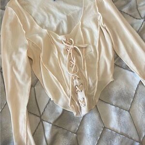Windsor Cream Ribbed Lace-Up Crop Top